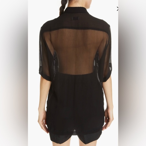 Dries Van Noten Clasan Ruffle Front Viscose Chiffon Shirt Black size US 10 FR42 - Picture 2 of 14